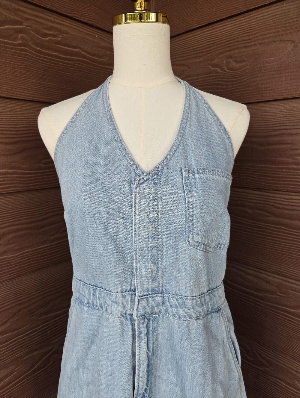 Universal Thread Light Wash Denim Halter Maxi Dress Women's Size 12 - Picture 15 of 16